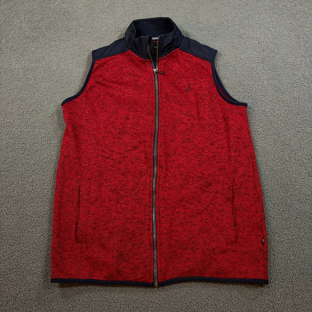 Nautica Vest Boys XL 18/20 Red Marled Sweater Fleece Full Zip NSFC M06F-629